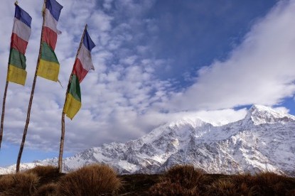 Prayer flags in high  mountains
